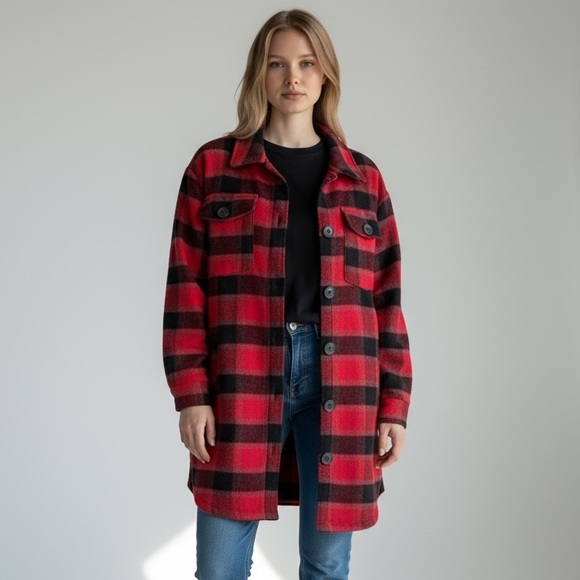 C&C California Jackets & Blazers - C&C California Red Black Buffalo Plaid Jacket Women's Size Medum